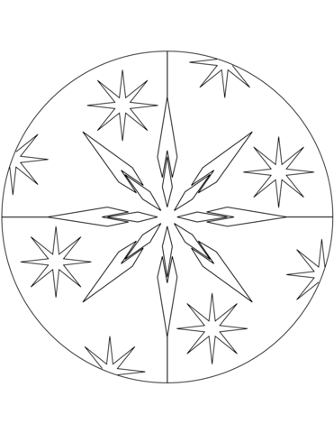 Christmas Mandala With Stars Coloring Page